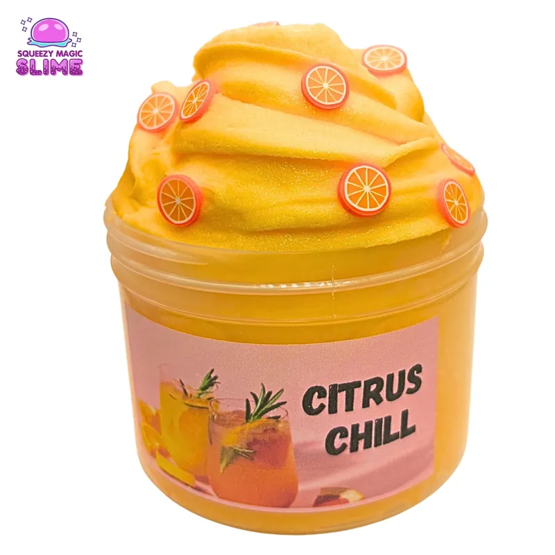 Citrus Chill jar of orange icee slime with orange slice charms