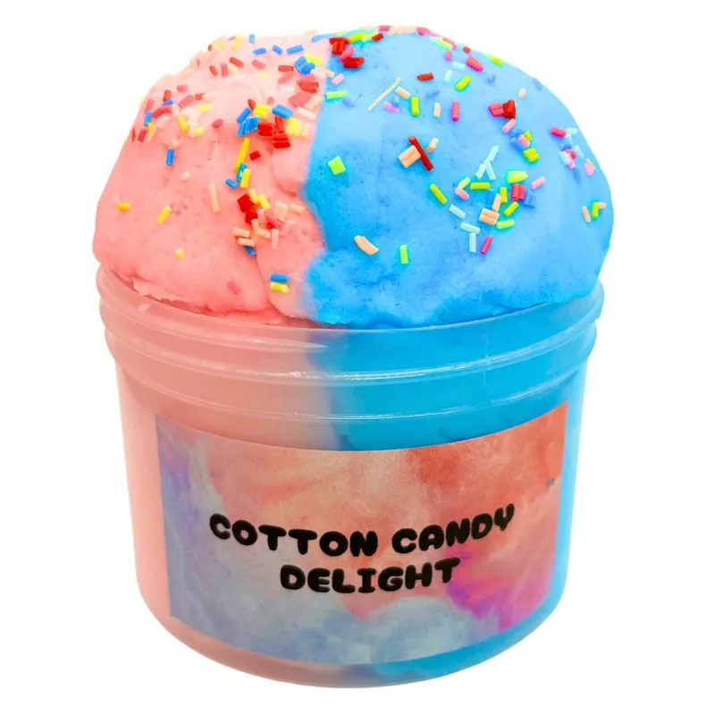 Cotton Candy Delight jar against a pink and blue background