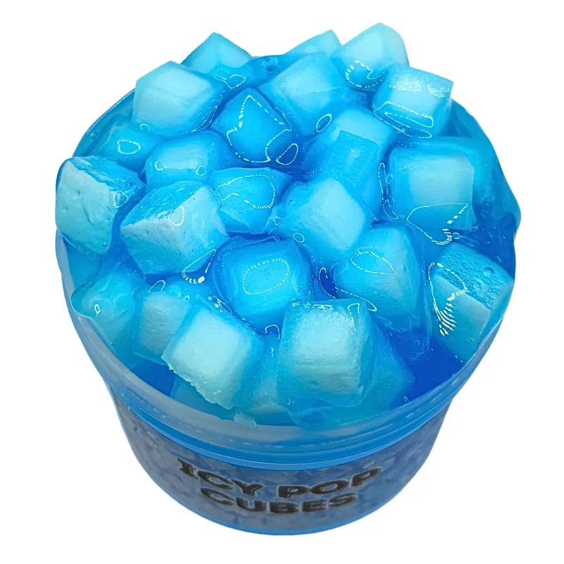 Icy Pop Cubes jar of blue slime with pale blue jelly cubes