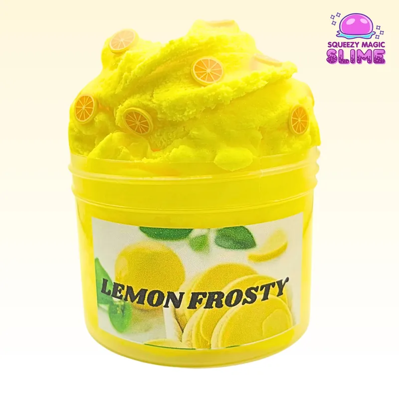 Lemon Frosty jar of fluffy yellow cloud slime with lemon slice charms
