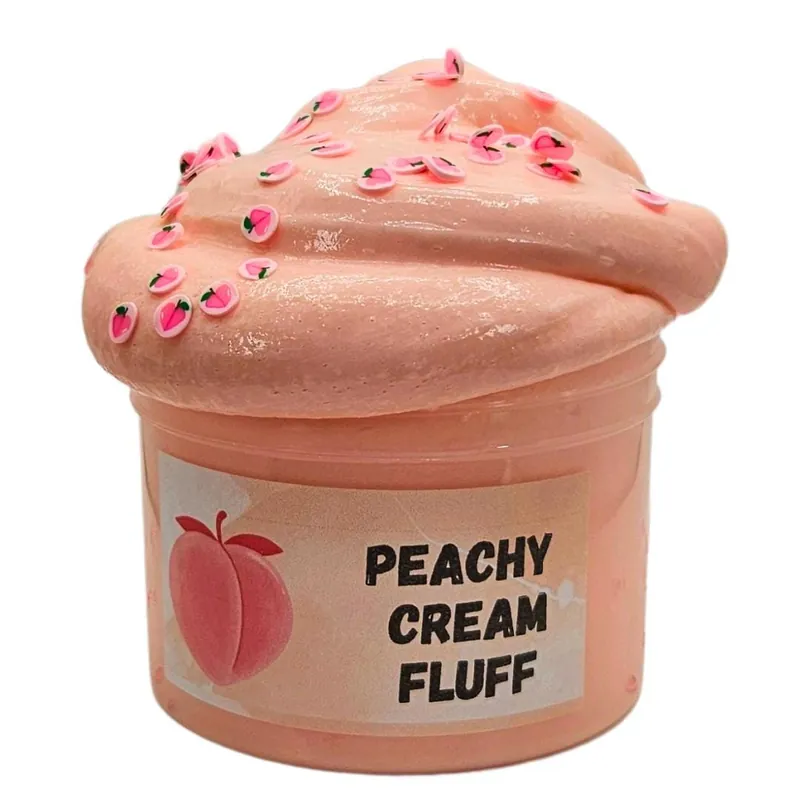 Peachy Cream Fluff jar of peach slime with tiny peach charms