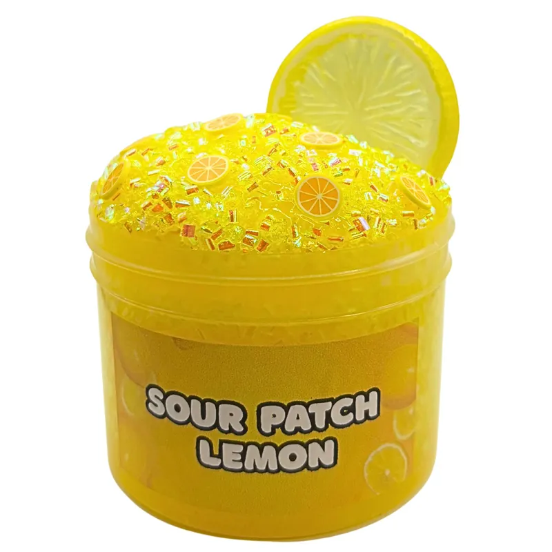 Sour Patch Lemon jar of yellow crunchy slime with a lemon slice charm